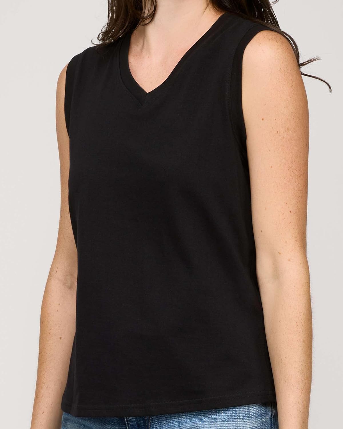 Real Essentials 5 Pack: Women's 100% Cotton V-Neck Sleeveless Tank Top Basic Ladies Casual Shirts (Available in Plus Size) - Image 3