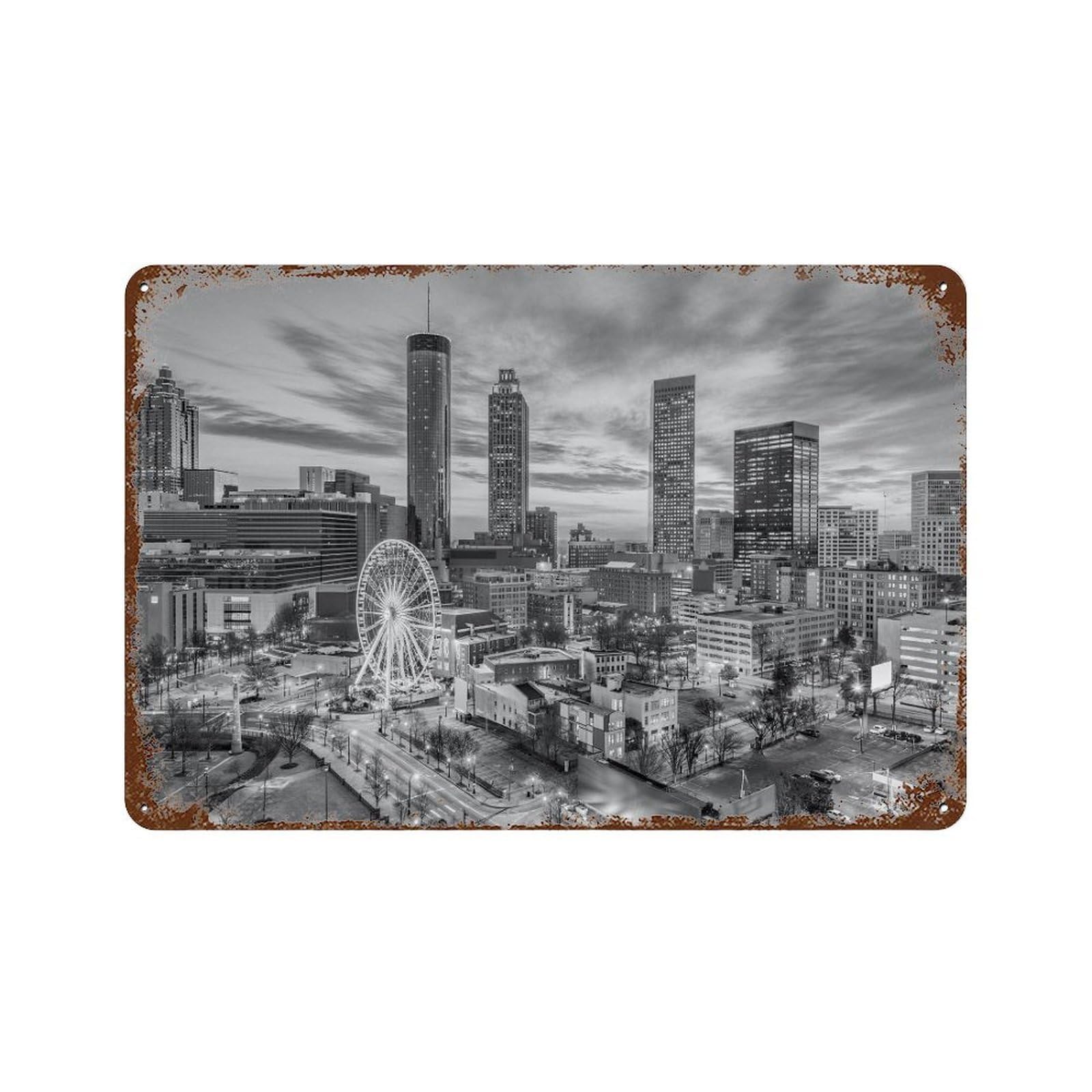 xiaoxiaoshen Black And White Atlanta Photo Decor Georgia Wall Decor Art Metal Tin Poster Modern Home Decor Art Home Bar Shop Decorations Vintage Sign 20x30cm