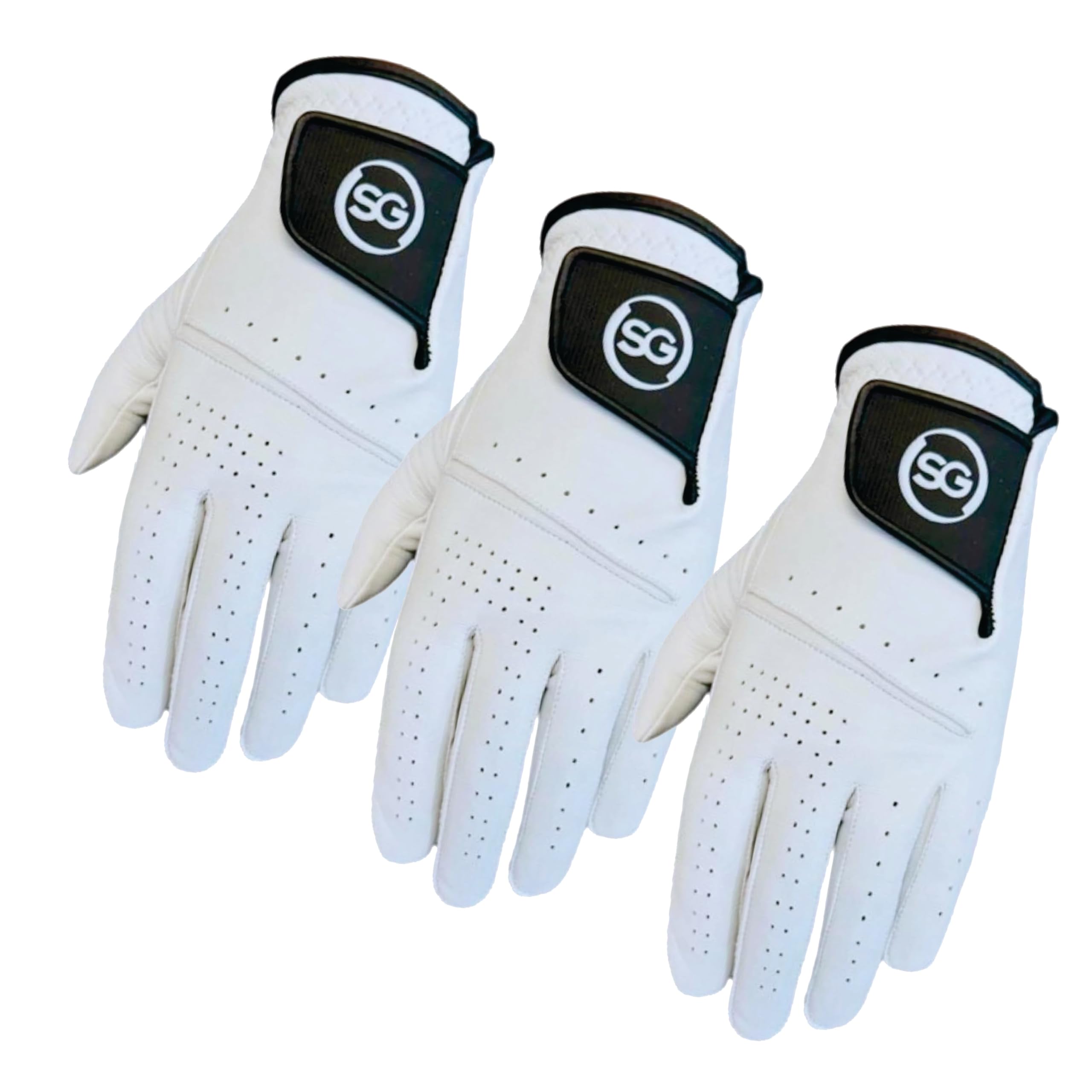 SAGE GEAR (Pack of 3) Men Premium Cabretta Leather Golf Gloves for All Weather Conditions - For Both Left and Right Handed Golfers - Multiple Qty Packs available, To be worn on Left Hand - L