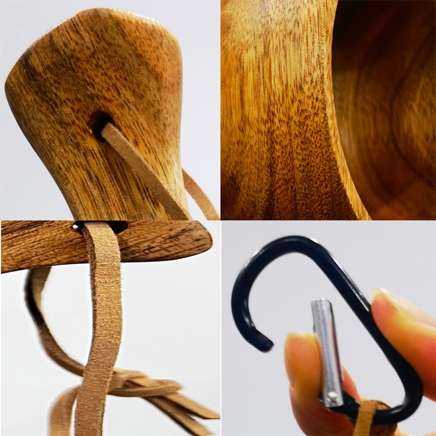 Sanrich Wooden Mug Kuksa Handcrafted Wood Camp Mug Survival Wood Cup Camping Cups & Mugs with Carabiner Leather Lanyard For Drinking Tea Coffee (8 ounces-tortoiseshell-no handle hole) image 3
