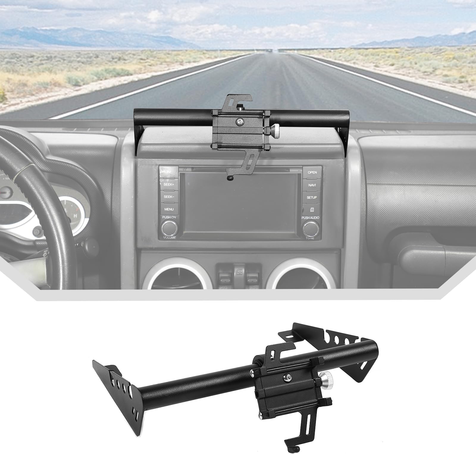 JeCar Rugged Heavy Duty Dash Mount Cell Phone Holder Dashboard Phone Mount for 2007-2010 Jeep Wrangler JK & Unlimited