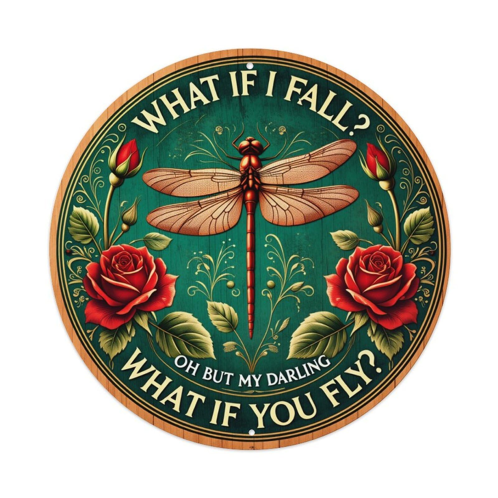 Dragonfly Roses Wood Art Retro Metal Tin Sign, Vintage Metal Poster for Bar, Home, Man Cave, Kitchen, Laundry Room Art Decor 8x8 Inch