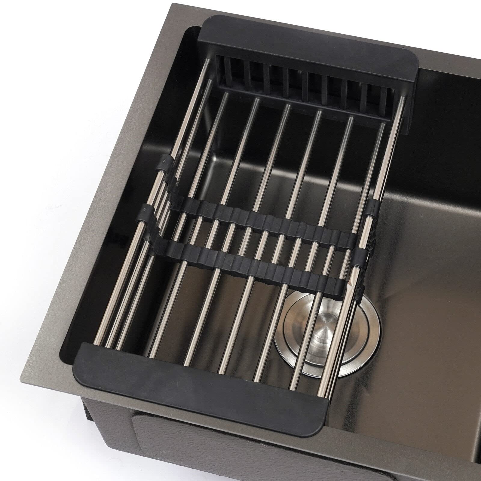 Lavello da Incasso in Acciaio Inox Nero, 1 Vasca, Grande capacità, Doppia Vasca con Dispenser di Sapone e scolapasta (78 x 43 cm, 2 vasche) - Lavello da Cucina