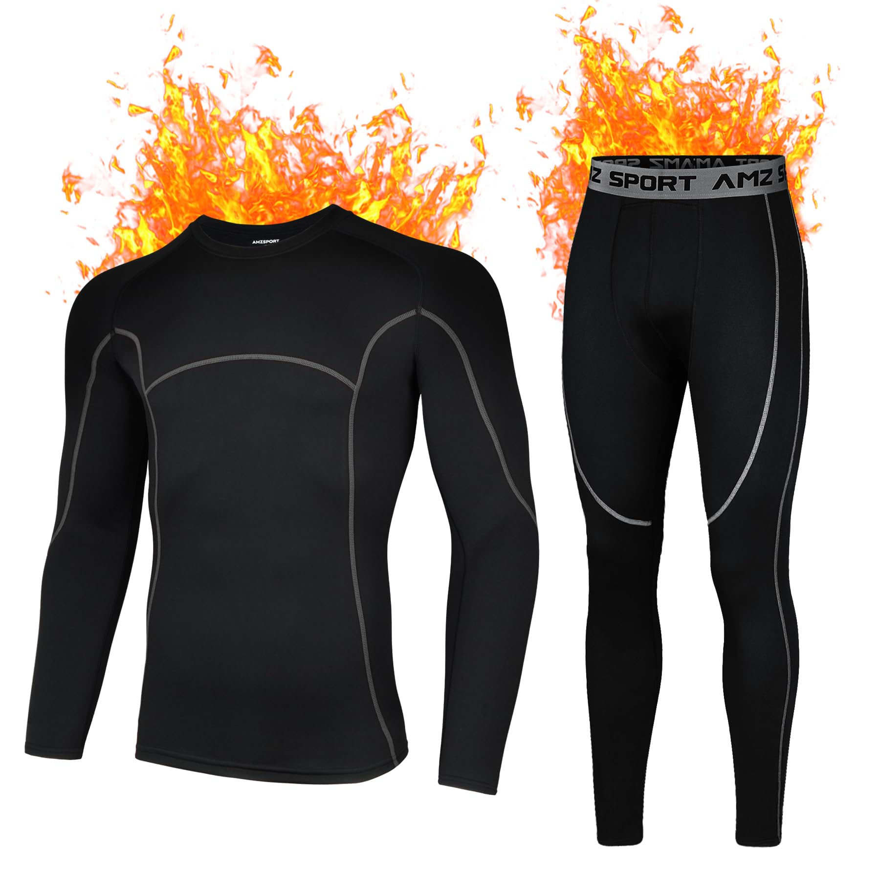 AMZSPORT Intimo Termico Uomo Set di Maglietta e Pantaloni a Compressione Asciugatura Rapida per Sci Palestra Ciclismo Calcio Corsa