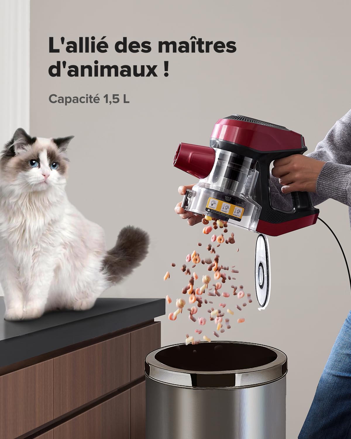 Vexilar C8 Aspirateur Balai avec Fil, 600W/60Kpa Aspirateur Balai Filaire Puissant, Câble de 7m, Brosse Anti-Emmêlement, Filtre HEPA, 1,5L, Aspirateur Léger pour Sols Durs, Tapis et Poils d’Animaux