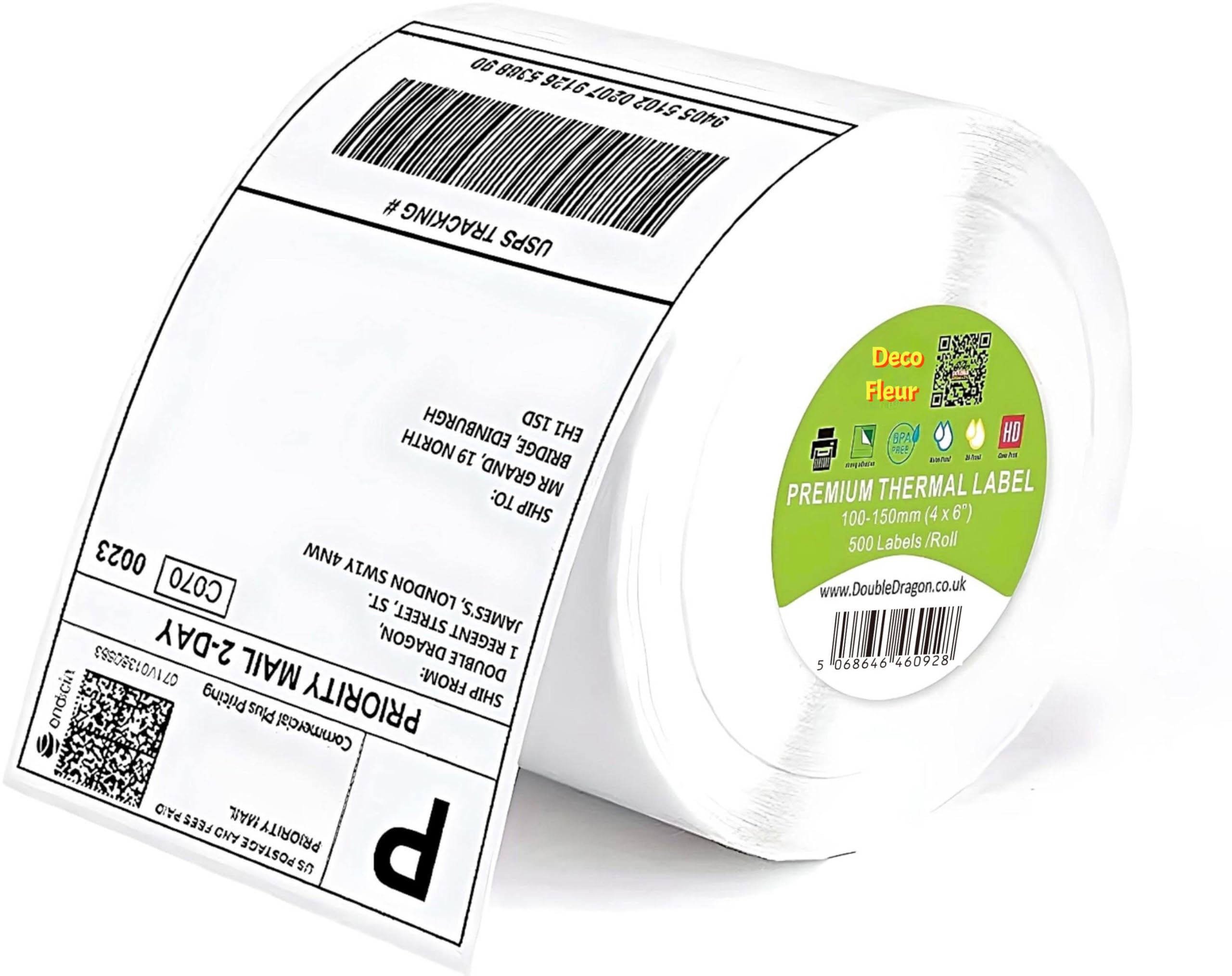 Lot de 500 rouleaux d'étiquettes autocollantes – 15,2 x 10,2 cm pour imprimante thermique (10)