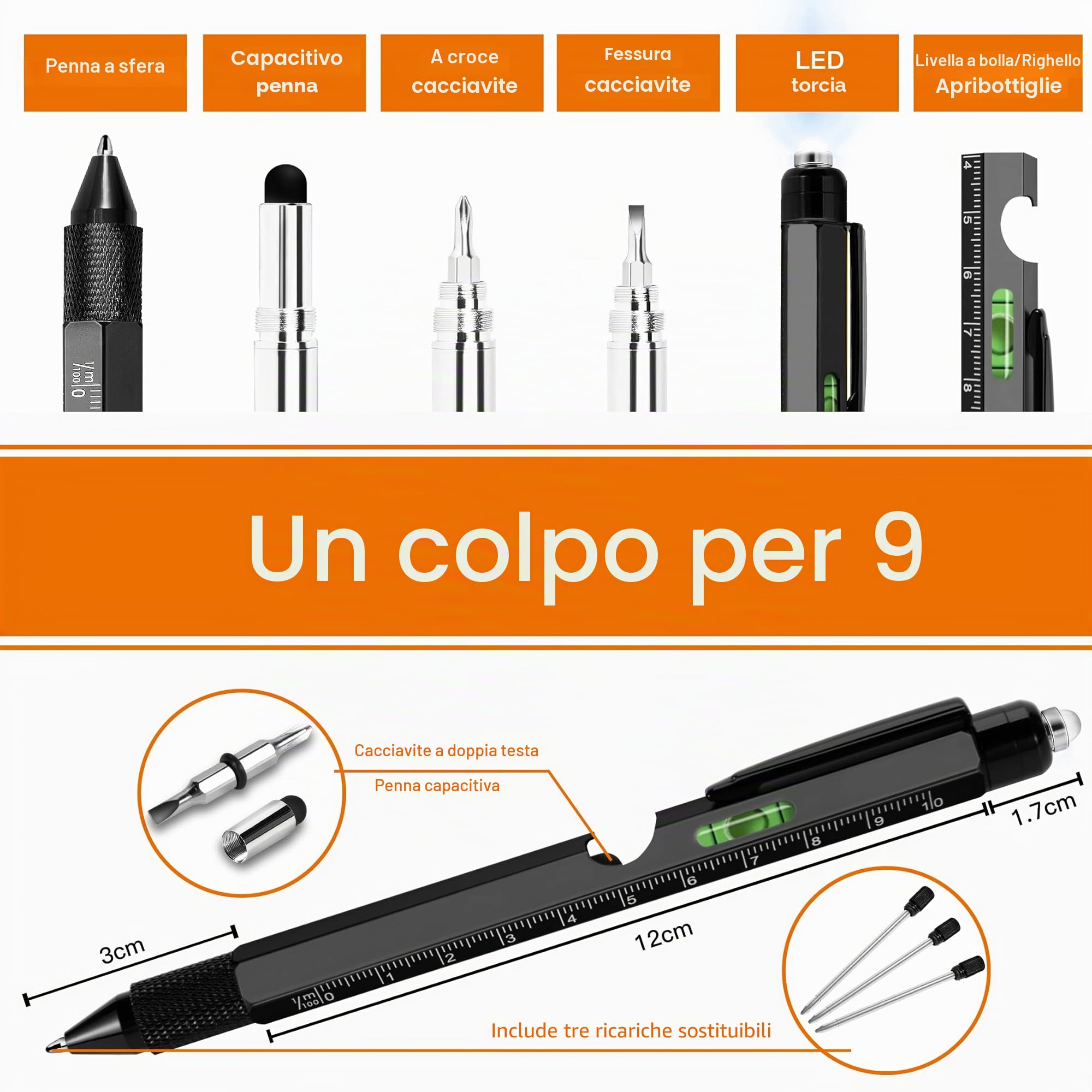 YOFIG Penna Multifunzione 9 IN 1 Regalo Uomo Natale