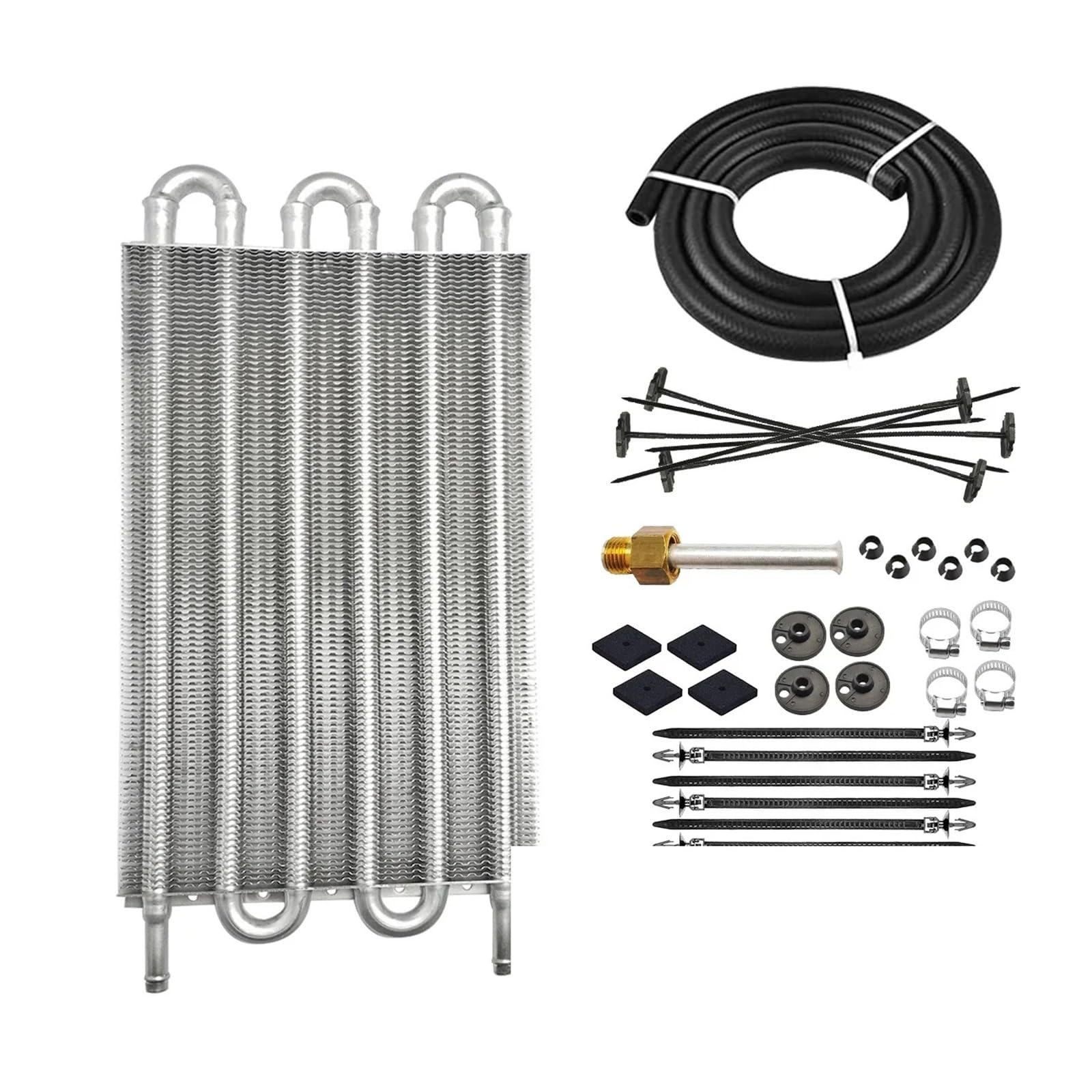 Uniwersalny Aluminiowy Zestaw Chłodnicy Oleju 4-rzędowy, 6-rzędowy, 8-rzędowy, Ze Zdalną Skrzynią Biegów, Automatyczną Skrzynią Biegów, Ręczną ręczny przetwornik chłodnicy(Silver 6 Rows)