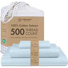 Threadmill 500TC Cotton Twin Sheet Set, Damask Stripe, Light Blue, 3-Piece