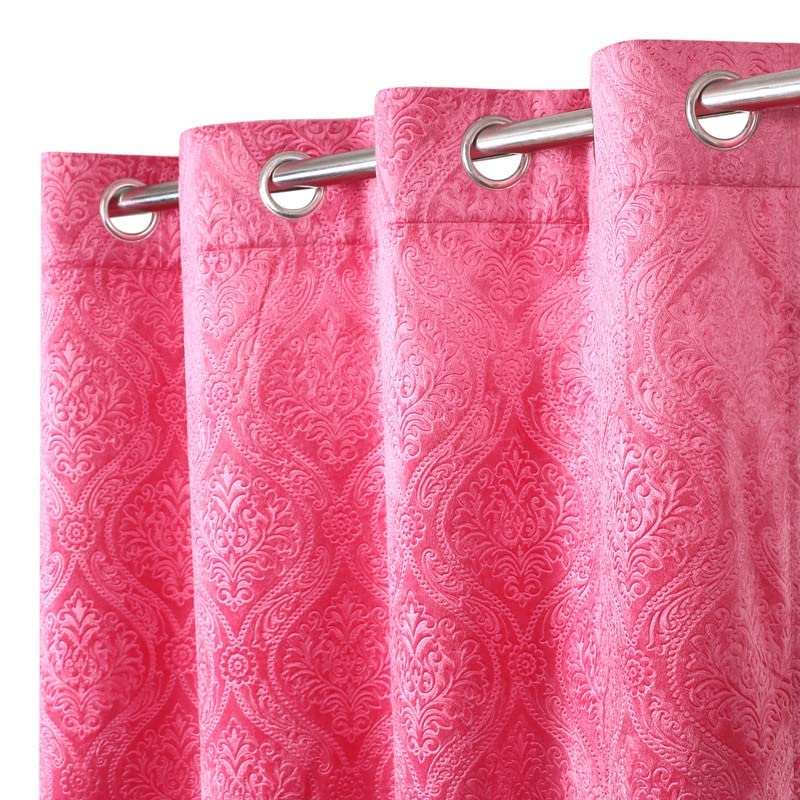 Image of Suede Velvet Embossed Room Darkening Door Curtain for Living Room, Bedroom, Hallway, 8 feet Long, Pink, Set of 1