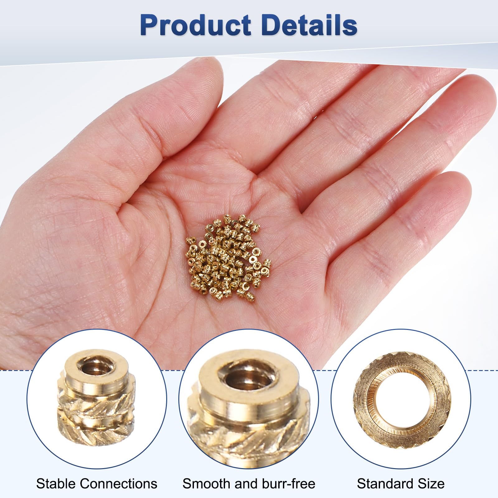 M METERXITY 100-Pack Threaded Inserts, M1 x 1.8mm L x 2mm OD Brass Heat Set Insert Nuts - Image 2