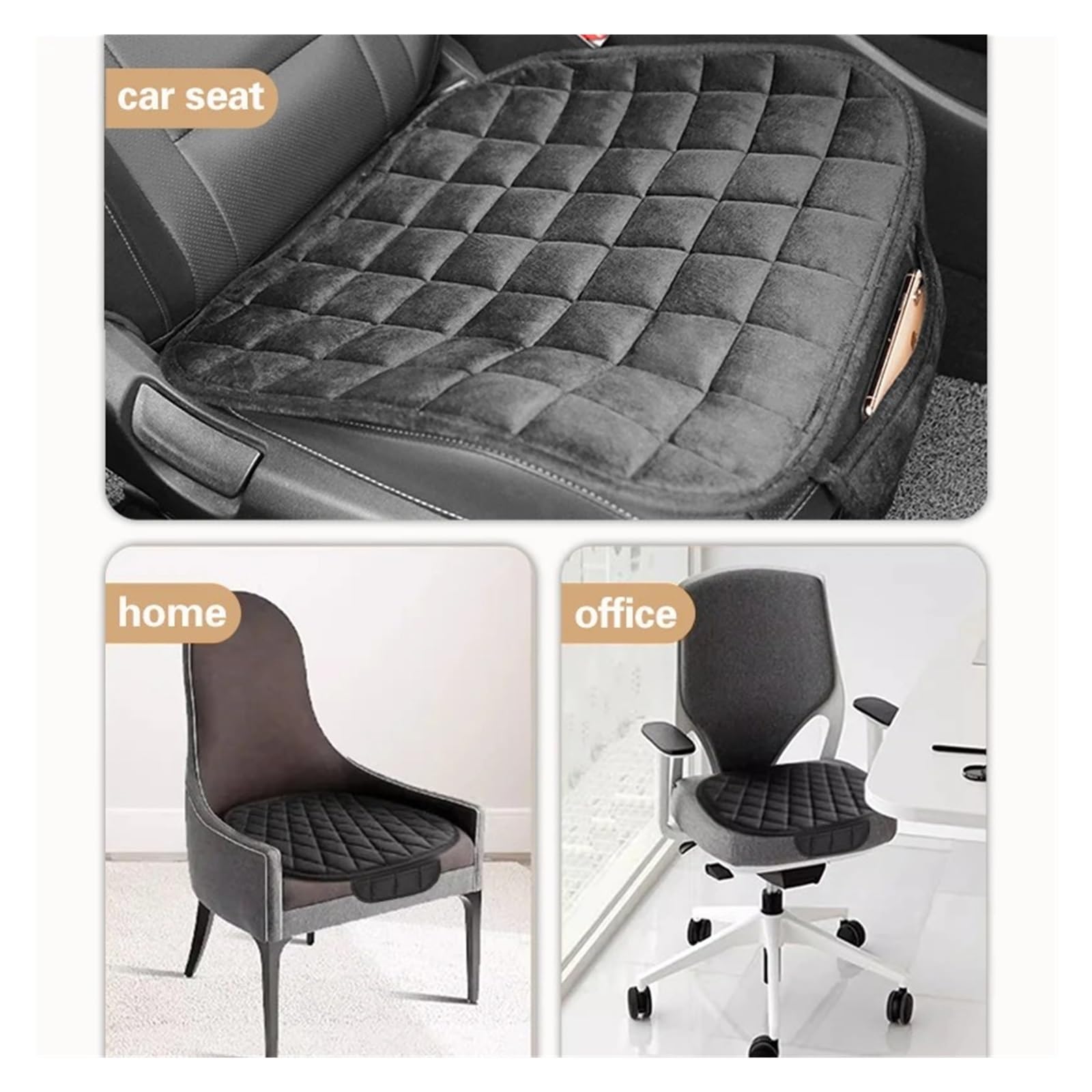 Funda Universal Cálida para Asiento De Coche De Invierno, Cojín Corto De Felpa, Cojín Suave para Silla con Bolsillo Funda Asiento(Black Set)