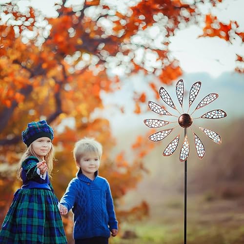 Miniatura 5 de DREAMYSOUL Molinillos de viento al aire libre de 33 pulgadas, escultura de viento de metal, impermeable, fluorescencia, para decoración de jardín,