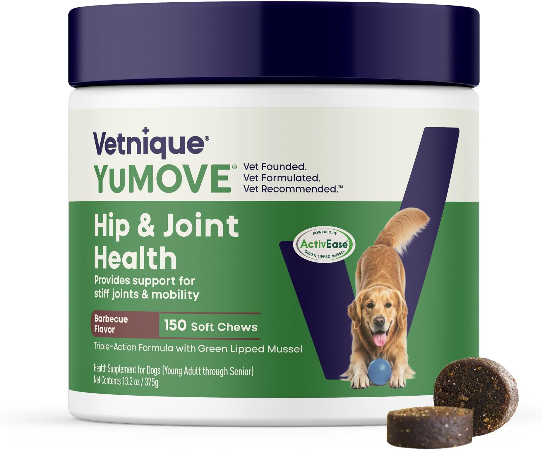 Hip & Joint Supplement for Dogs with Glucosamine, Hyaluronic Acid, Green Lipped Mussel & Omega 3 Joint Supplement - Regular or Advanced Strength (150ct Chews, Regular Strength)
