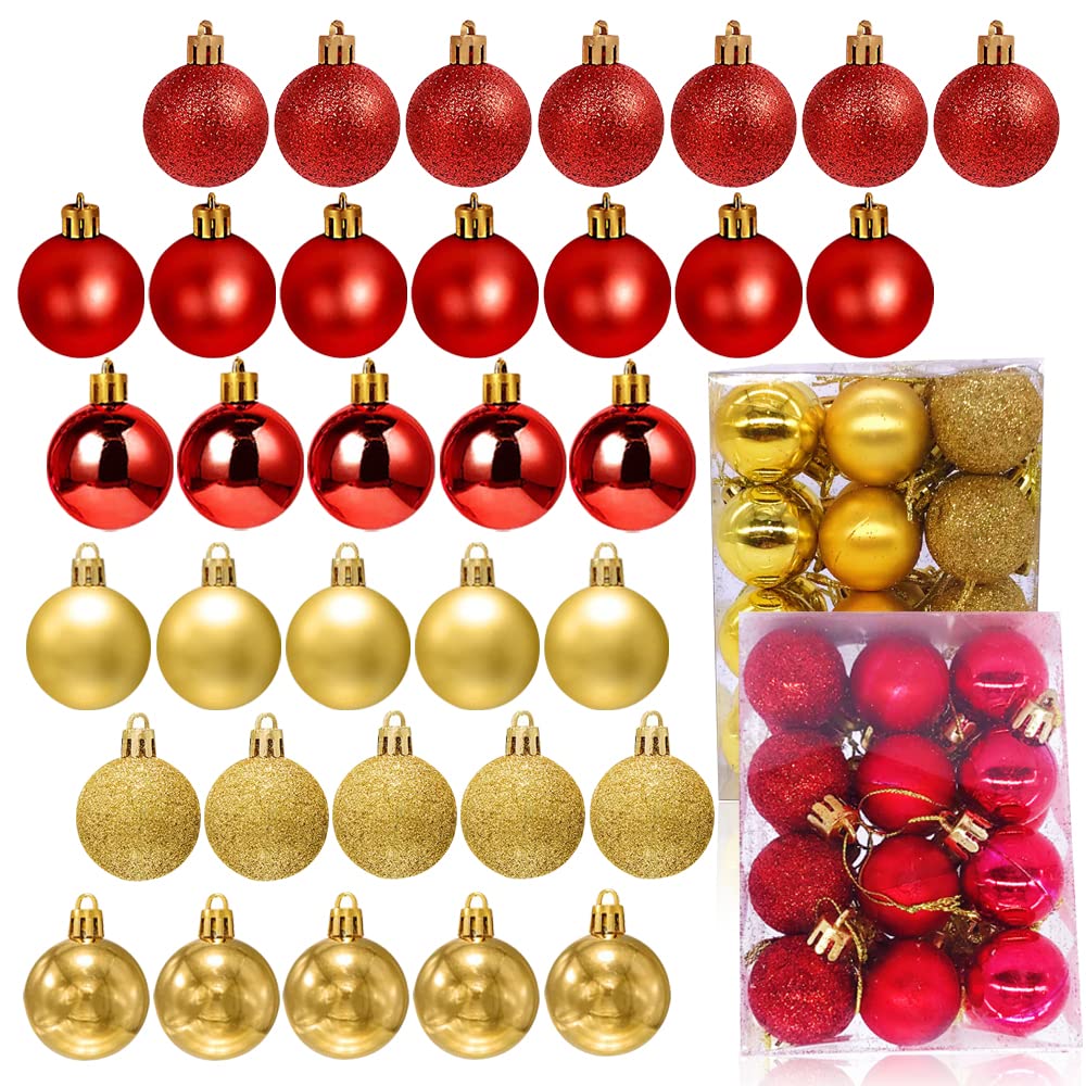 CJBIN Bolas de Navidad Rojas, 48 Piezas Bolas Arbol de Navidad, Bolas Navidad Rojas y Oro, Bolas Arbol Navidad de Plástico Adornos Arbol Navidad para Interior y Exterior (Rojo, Dorado)