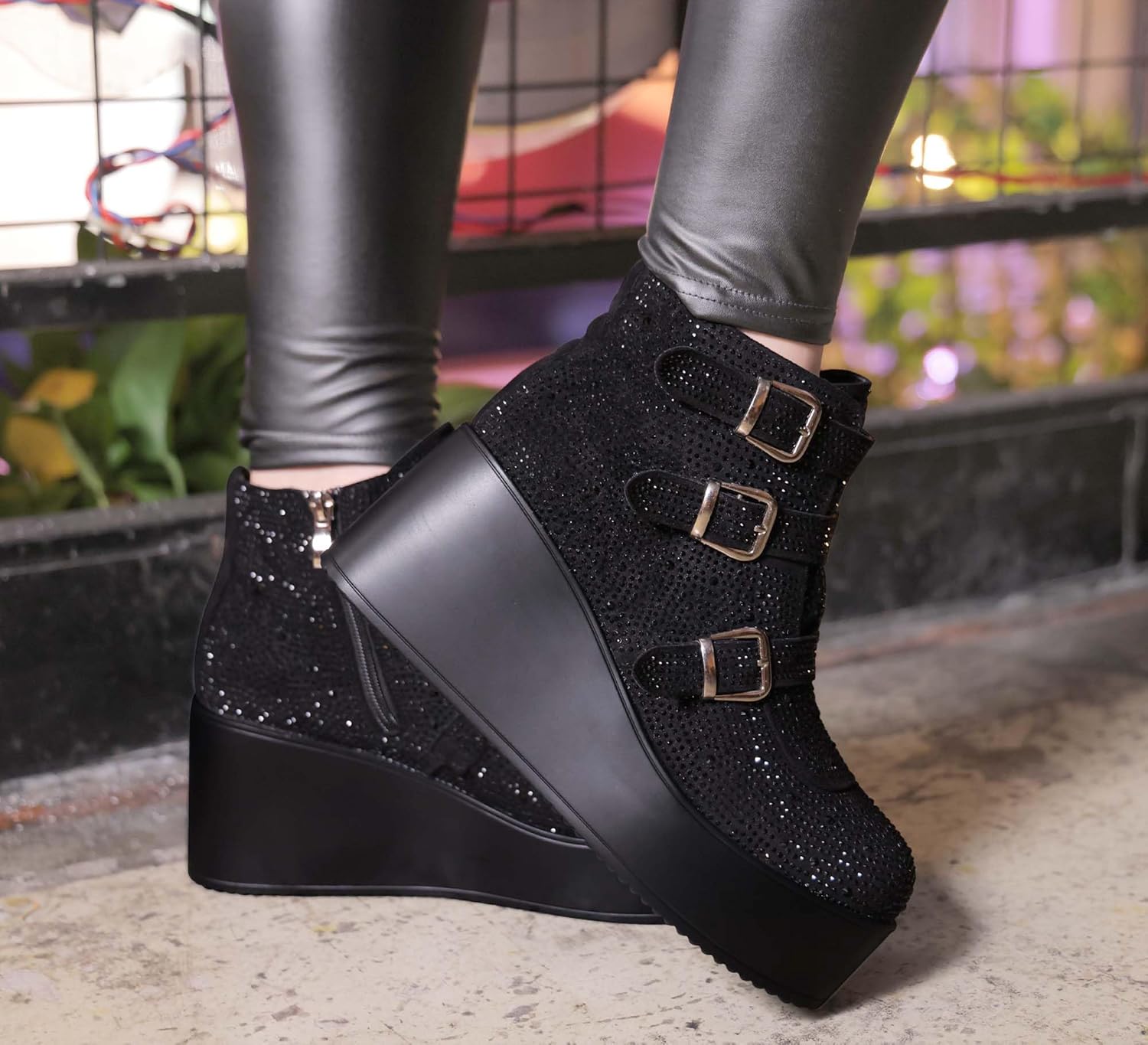 LUCKY STEP Women Platform Chunky Ankle Boots - Round Toe Zipper Wedges High Heels Rave Buckle Thick Sole Goth Booties - Image 7