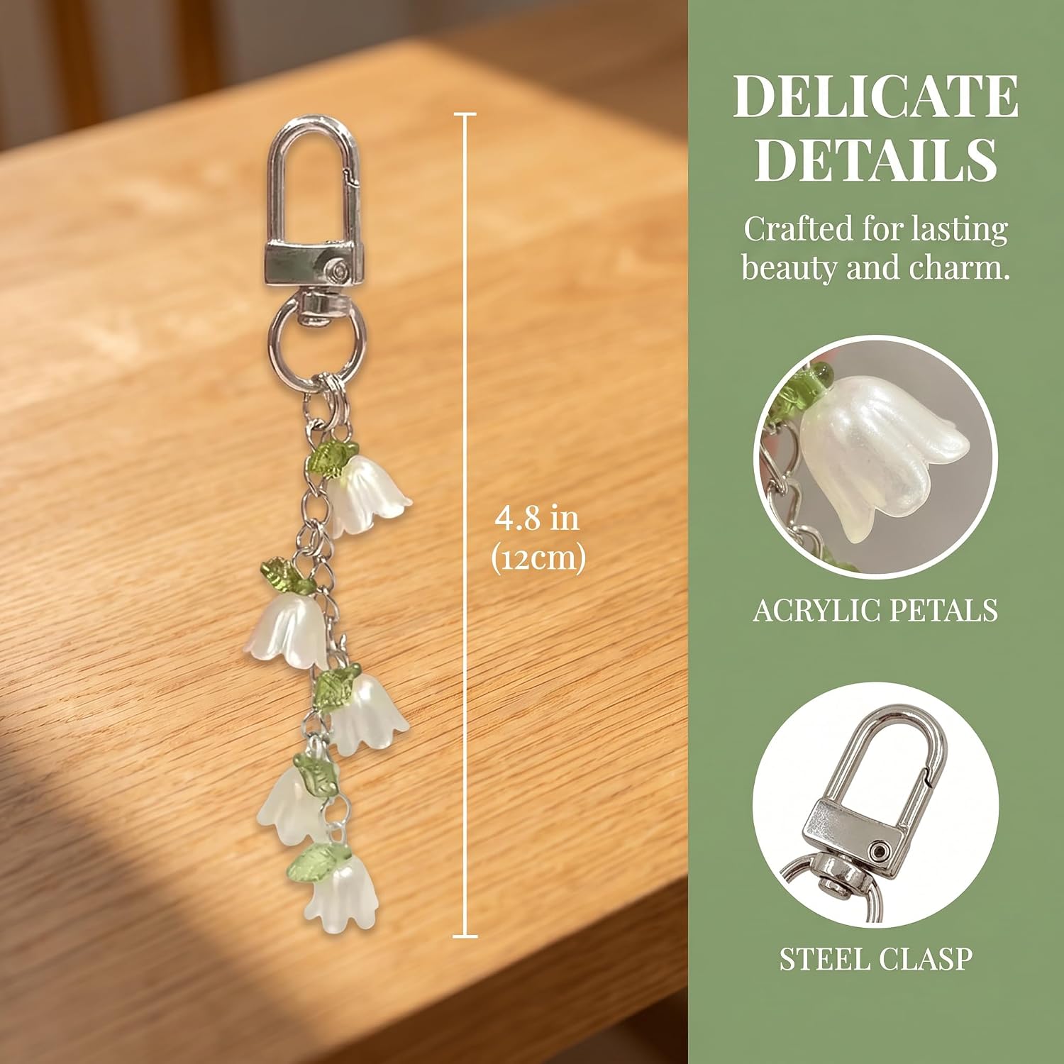 Miokkley Lily of the Valley Keychain Gifts for Women, Cute Flowers Bag Charms for Handbags Purse Car Key Accessories image 5
