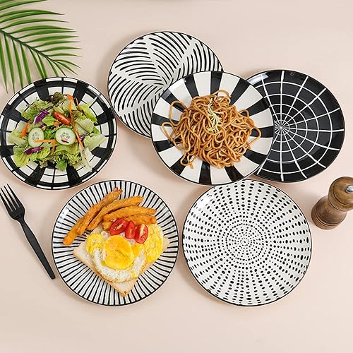 Miniatura 3 de AHX Platos de cerámica para postre de 8 pulgadas, juego de 6 platos de ensalada, estilo japonés moderno, aptos para lavavajillas y microondas, color