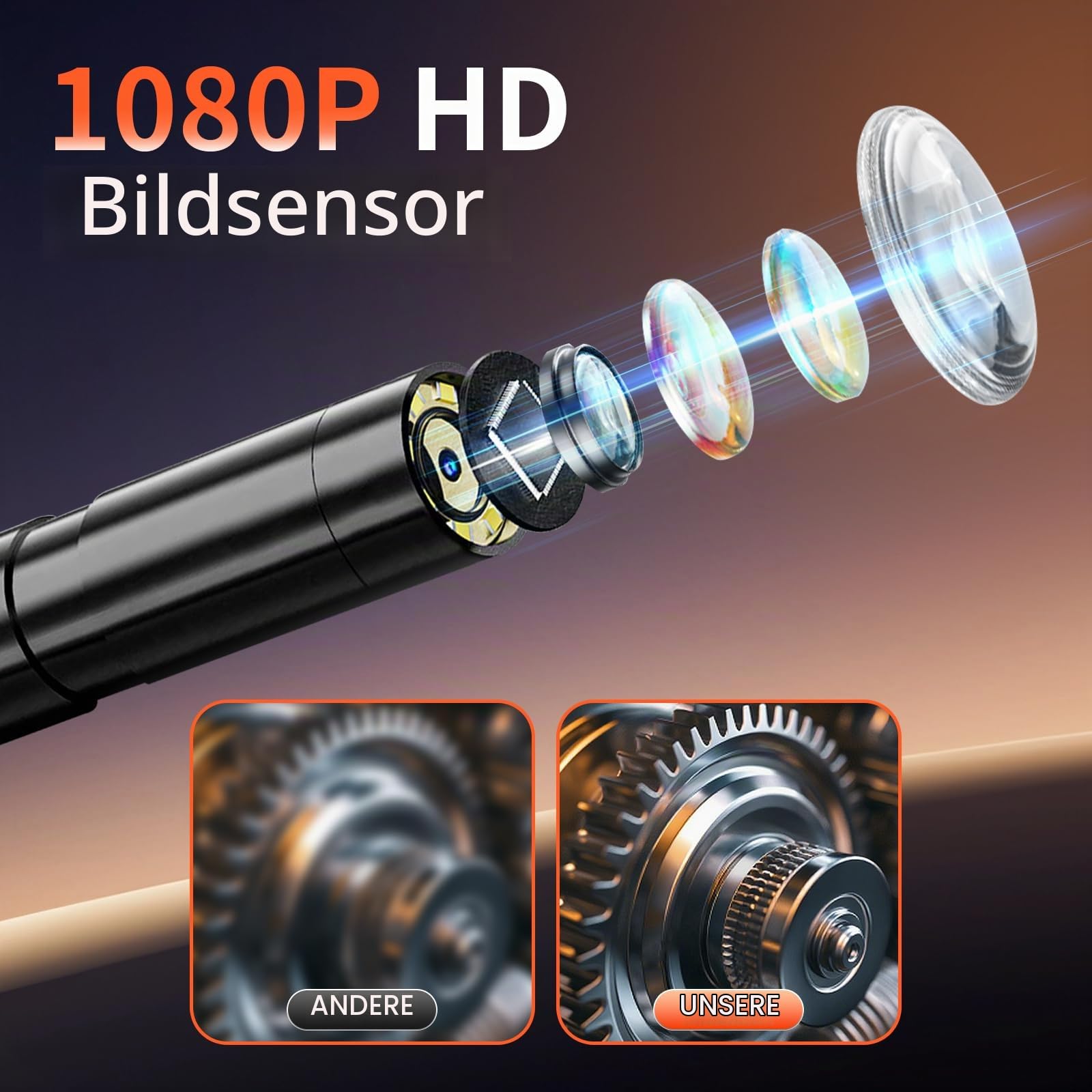 Endoskopkamera mit Licht 5M, Hopefox 1080P HD Industrie Endoskop Kamera mit 8 LEDs, 4,3 Zoll IPS Bildschirm Inspektionskamera, 8mm IP67 Wasserdicht Kanalkamera Rohrkamera