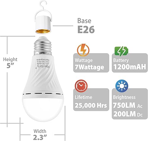 Miniatura 10 de Bombilla de emergencia recargable, 1500 mAh, 15 W, 80 W, 6000 K, luz diurna blanca con 4 bombillas LED de reserva de batería para fallos de energía