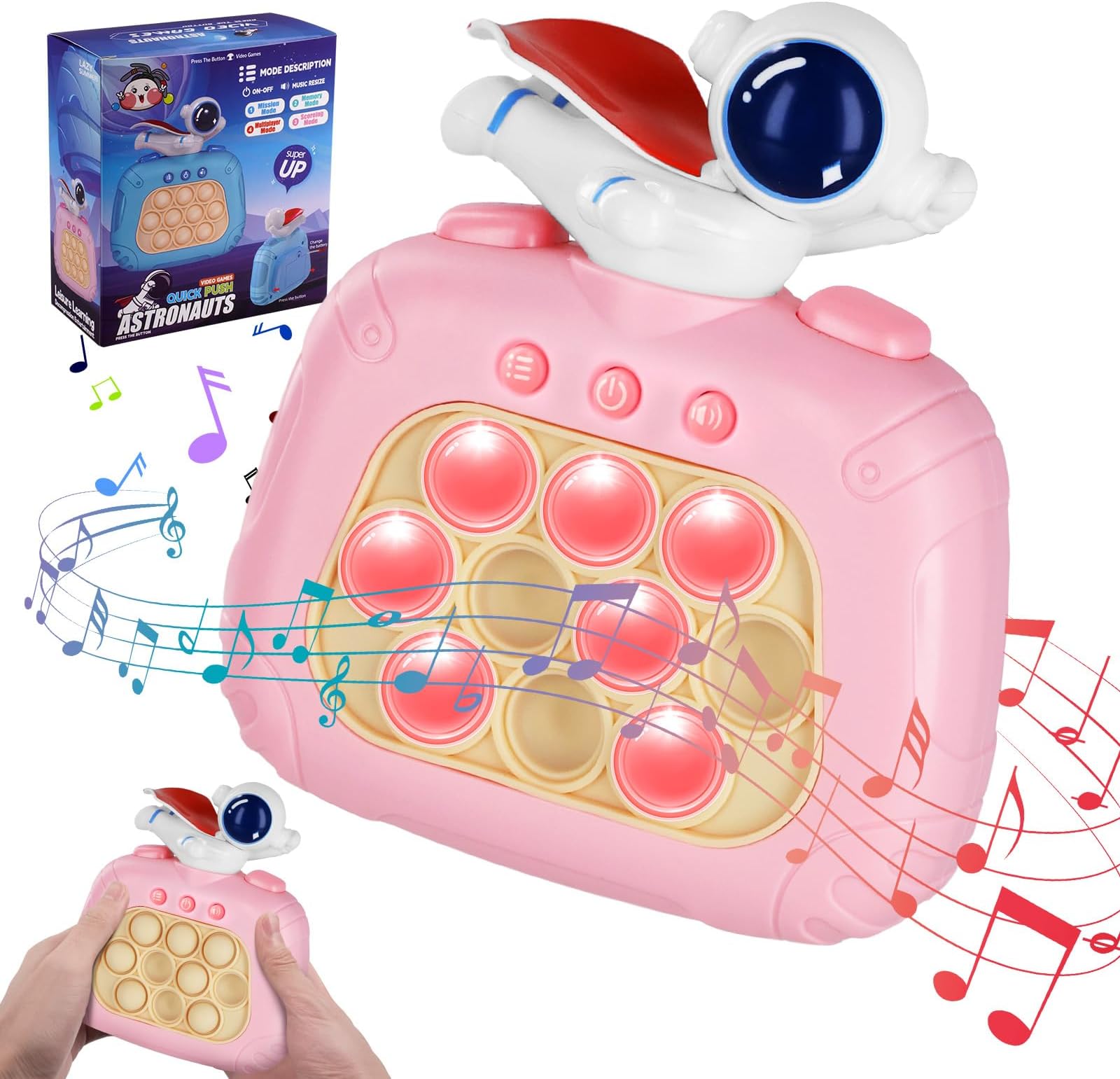 Ckbuity Push It Pop Fidget Toys, Electronic Light Up Pop It Game, Decompression Game Console Pocket Games For Kids Adults, Puzzle Pop Bubble Game Controller Machine for 3+ Year Old Boys Girls, Pink