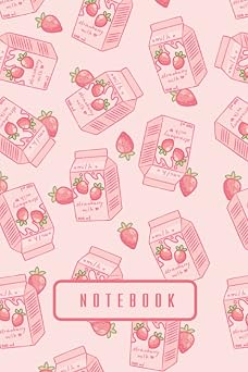 Notebook Strawberry Milk Journal Diary | Kawaii Aesthetic Vaporwave | Cute Japanese Korean Stationery | A5 6x9 | 120 College Ruled Lined Pages