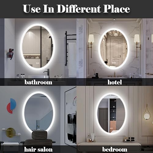 Miniatura 9 de Espejo LED ovalado de 24 x 32 pulgadas para baño, espejo de baño biselado retroiluminado montado en la pared, espejo de tocador iluminado regulable