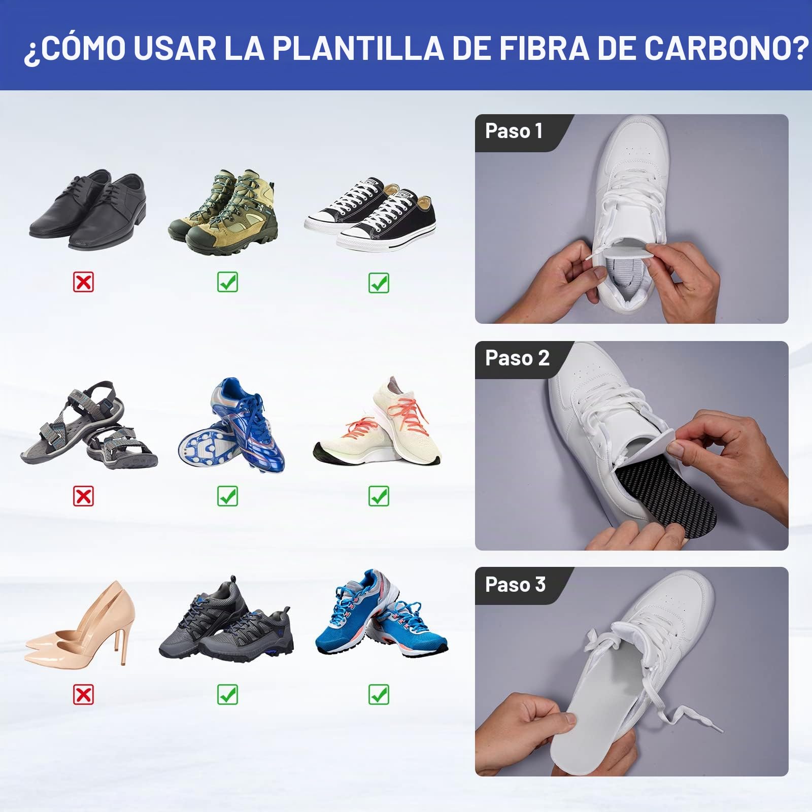 Plantillas de fibra de carbono FAKILO 1 pieza, inserto de zapato rígido para artritis, dedo del pie de césped, Hallux Limitus
