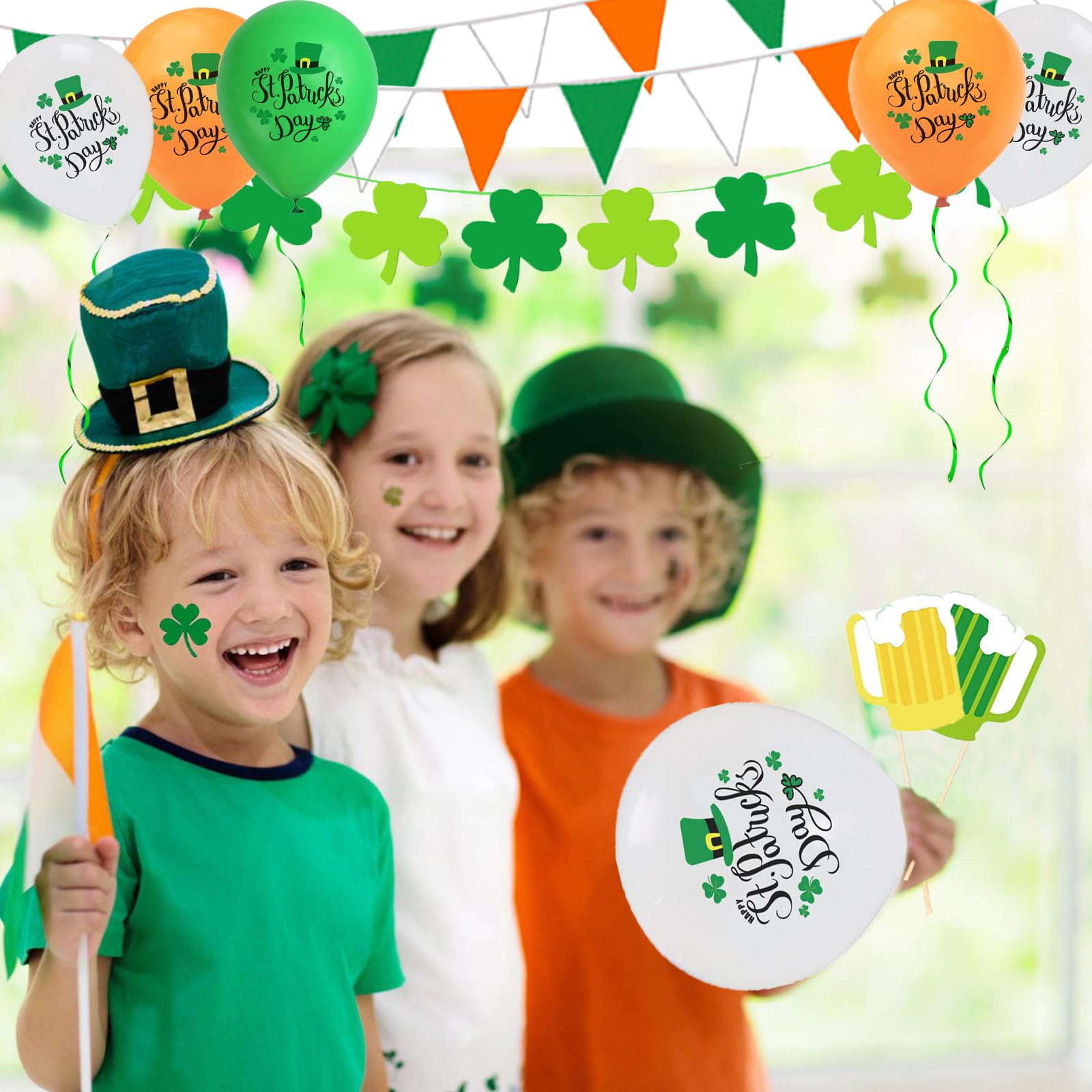 84 Stück St. Patrick's Day Deko – Hängende Wirbel & Luftschlangen In Grün Mit Kleeblatt-Motiven