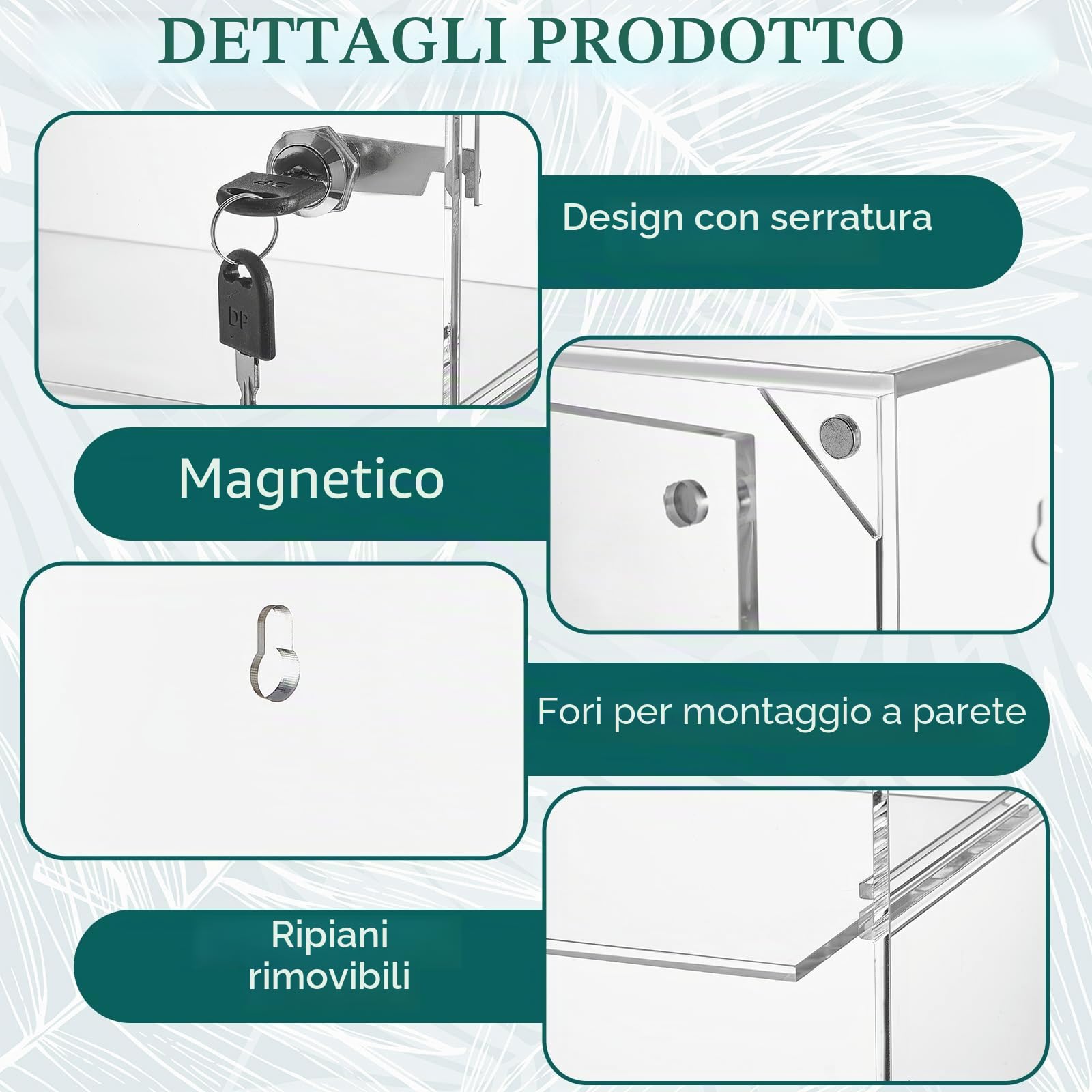 Barydat Vetrina in acrilico con serratura e chiave, vetrina trasparente, vetrina multi funzionale, sicura per negozi al dettaglio (4 ripiani rimovibili, 30 x 15 x 40 cm)