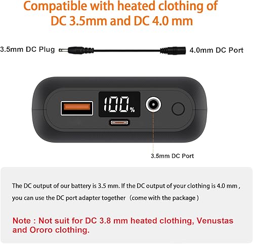 Miniatura 3 de Chaleco calefactable, batería de 7,4 V, 16000 mAh, batería para chaleco calefactable, pantalla LCD, batería externa para chaleco calefactable con