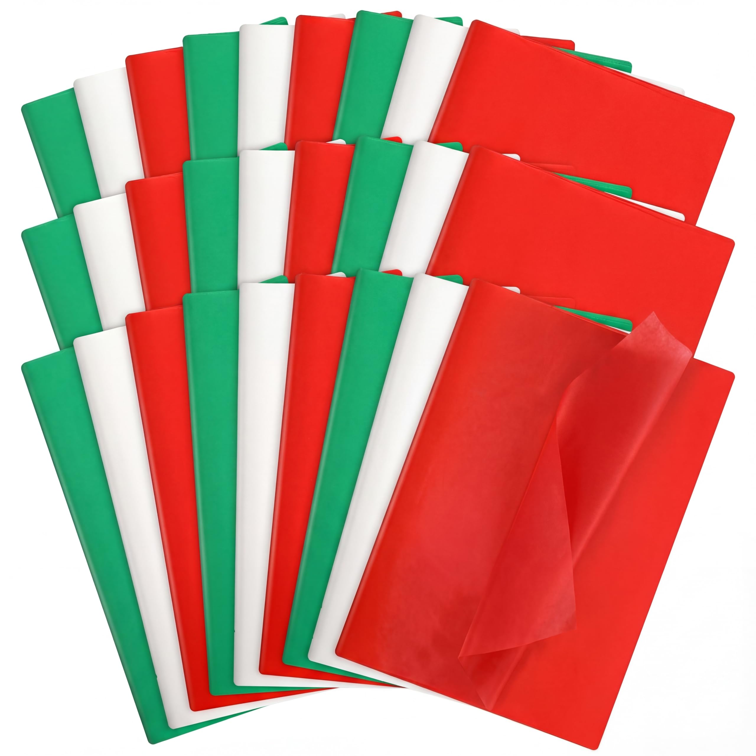 Tatuo Lot de 600 feuilles de papier de soie de Noël en vrac, 50,8 x 35,6 cm, blanc, rouge, vert pour les vacances, les anniversaires, les travaux manuels, les cadeaux, les sacs, les fournitures de