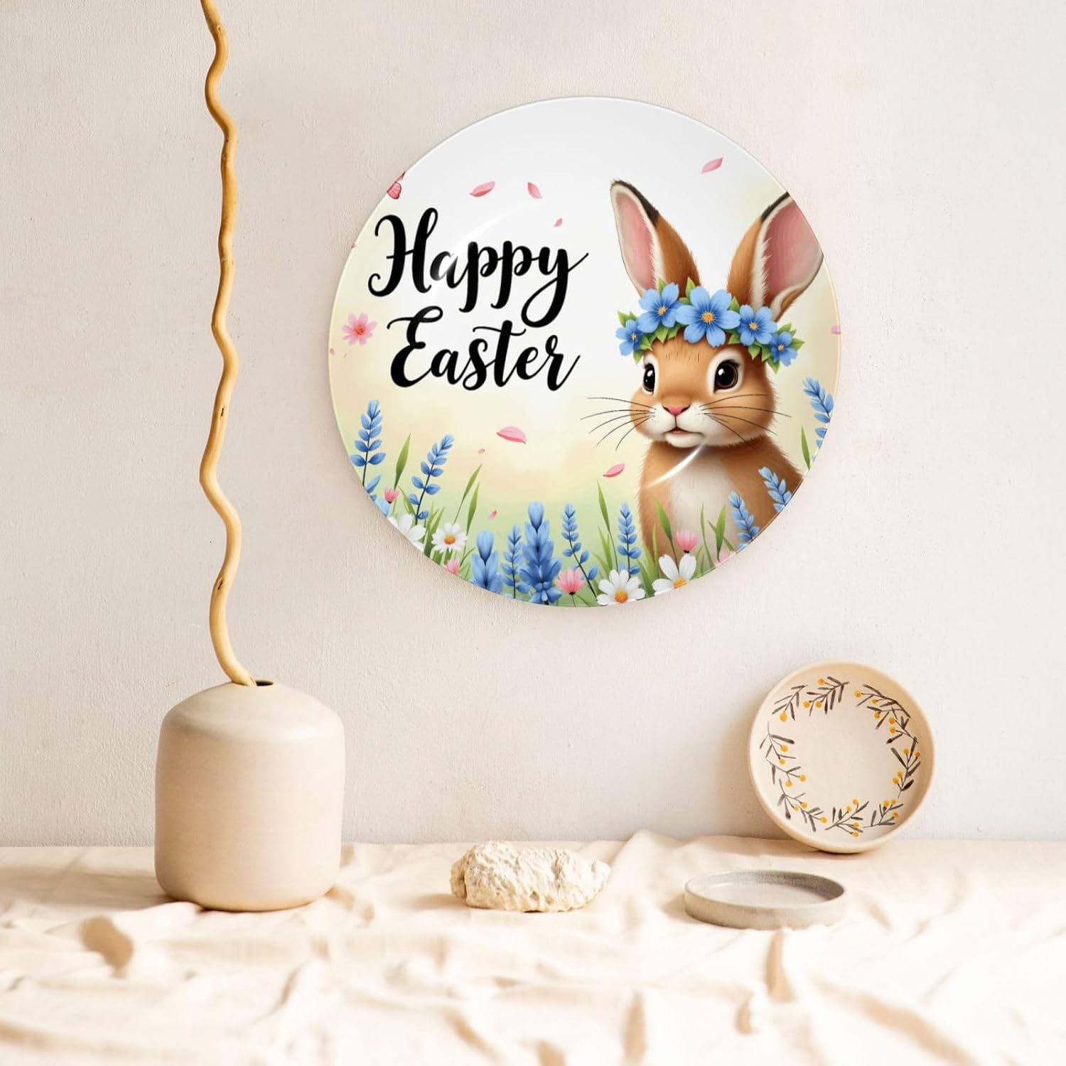 Easter Celebration Art Style Ceramic Plate Display Decorative Plate With Stand Wall Hanging Plate For Home Decor 10 Inch