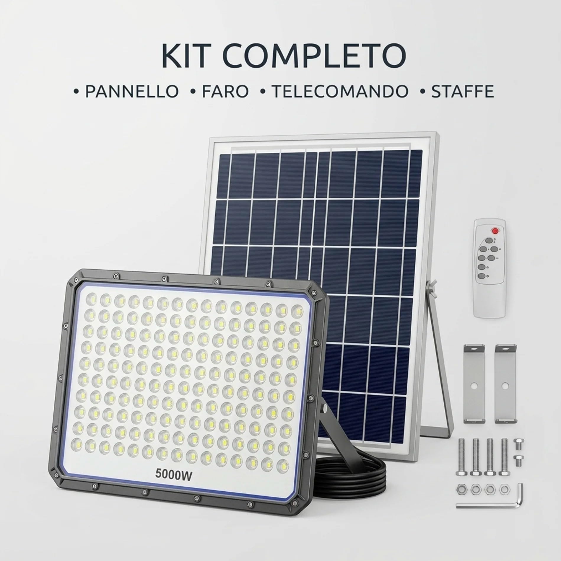 081 Store - Faro LED Esterno con Pannello Solare 5000W, IP66 Impermeabile, 320 LED, Luce Bianca 6500K, Telecomando, Autonomia 12 Ore