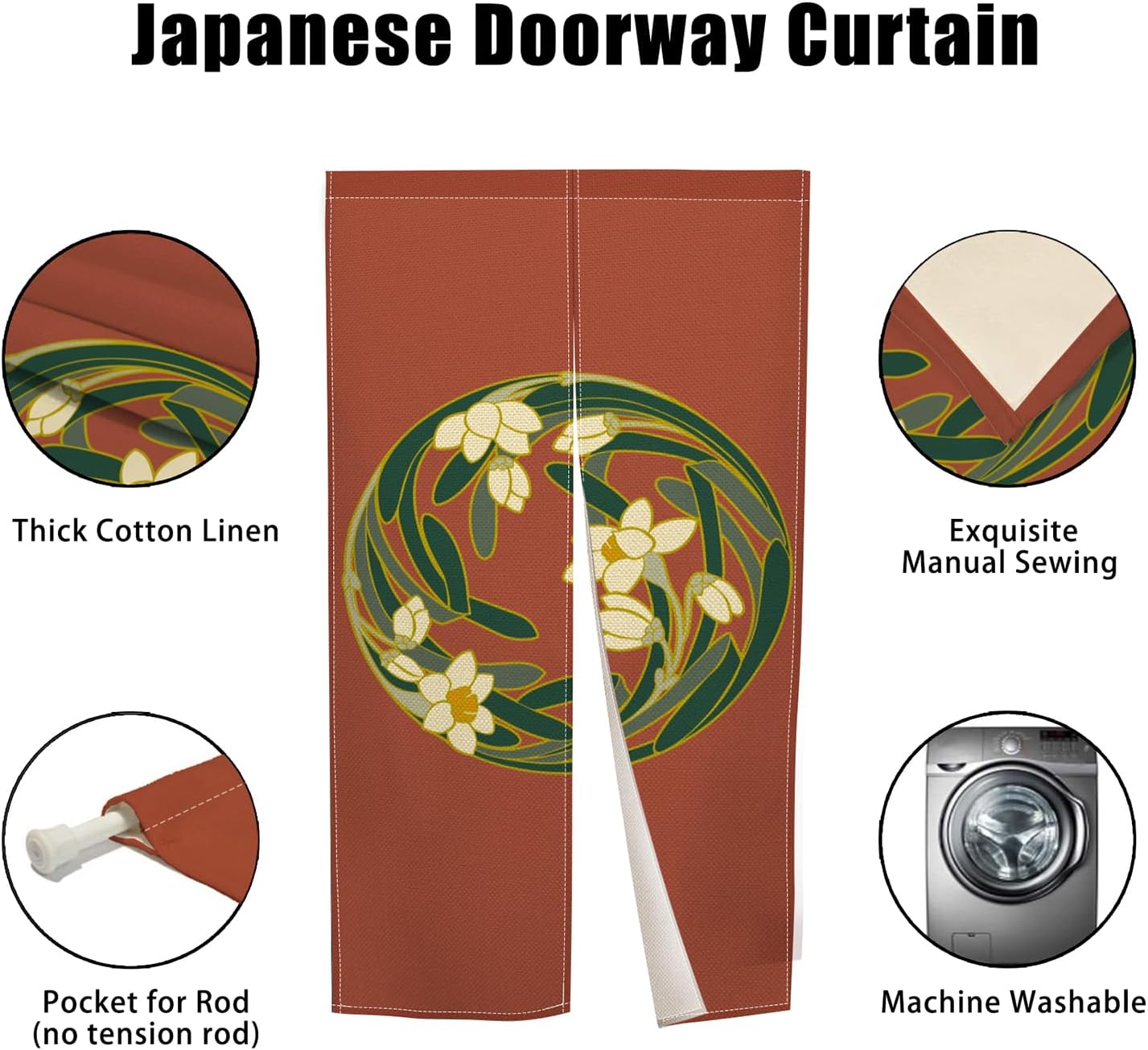 Noren Japanese Style Doorway Curtain Window Treatment Tapestry Door Curtain Polyester Panel for Privacy Partition Divider Kitchen Home Bar Decorations 33.5" Width x 47.2" Long (Round Flowers)