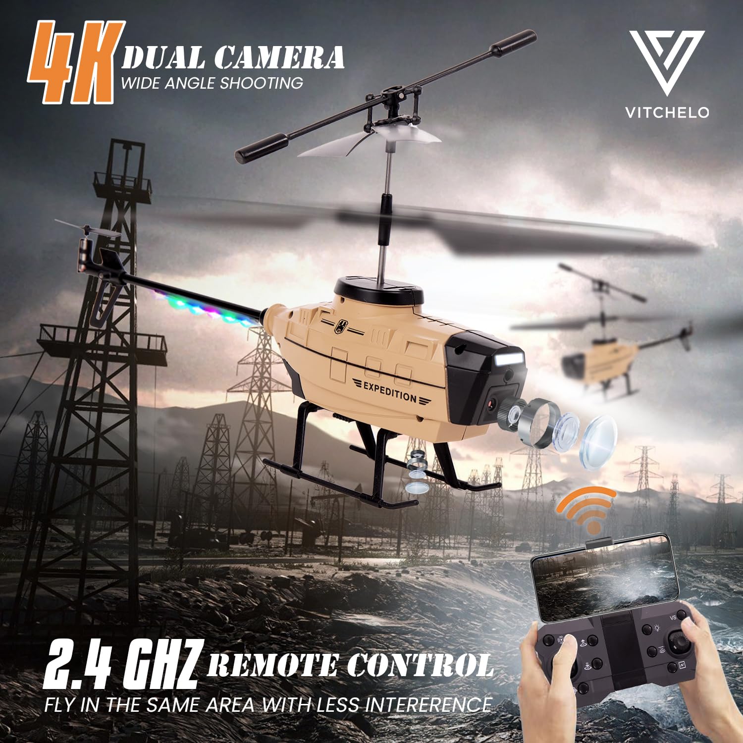 Advanced 2024 RC Helicopter for Boys 12+ Years, Obstacle Avoidance Toy Helicopter with Camera, LED Lights and Automatic Balance Gyro for Outdoor Play, Learning Tool & Gift for Various Occasions