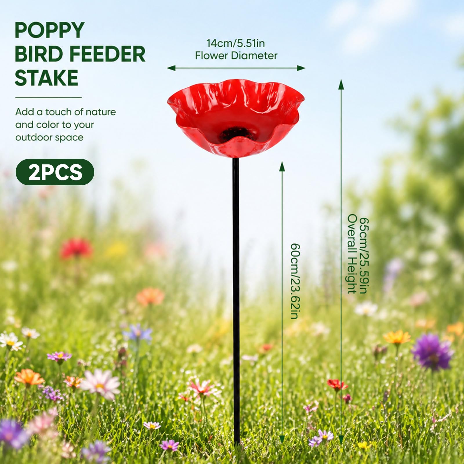 2 Stück Bienentränke Blume für den Garten, Bienentränke, Vogeltränke Blume aus Metall, Gartenstecker Vogeltränke, Dekorative Futterschale für Vögel und Bienen, Gartendekoration für Rasen und Balkon