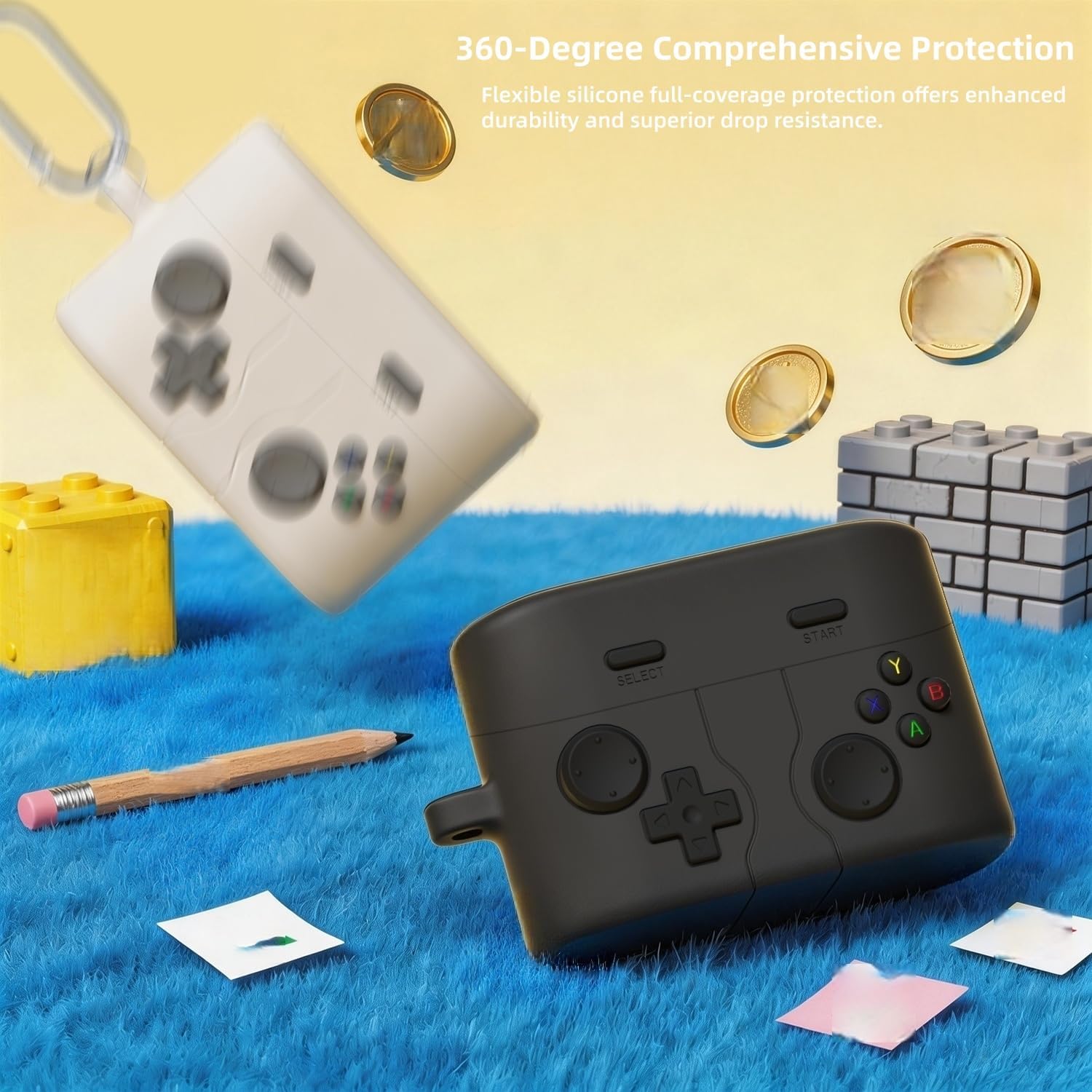 [4 in 1] TSVSXS Cute Case Compatible with Sony WF-1000XM6 with Keychain and Lanyard, Soft Silicone Cartoon Funny Game Case with Cleaning Kit for Men Women image 2