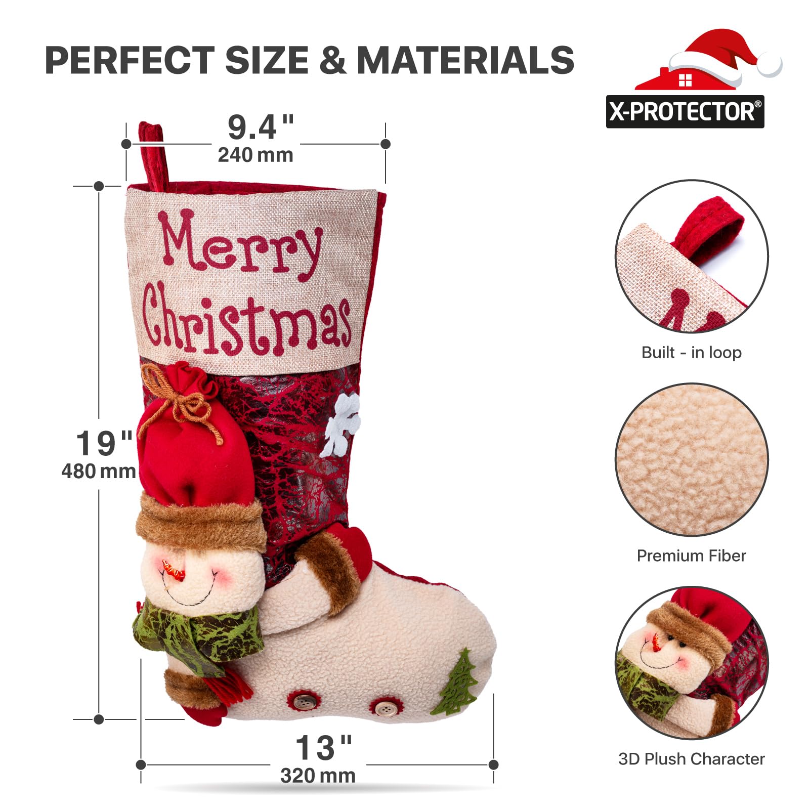 X-Protector Lot de 6 chaussettes de Noël – Chaque chaussette de Noël a un design unique – Bas de Noël de qualité supérieure – Grandes chaussettes de Noël en vrac – Bas familiaux avec personnages –