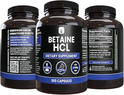 Miniatura 4 de PURE ORIGINAL INGREDIENTS Betaína HCL (365 cápsulas) sin magnesio o rellenos de arroz, siempre puro, verificado por laboratorio