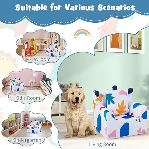 Miniatura 16 de HONEY JOY Sofá para niños pequeños, silla en forma de corona con almohada adicional, cómodos muebles de sala de juegos para niños con funda de