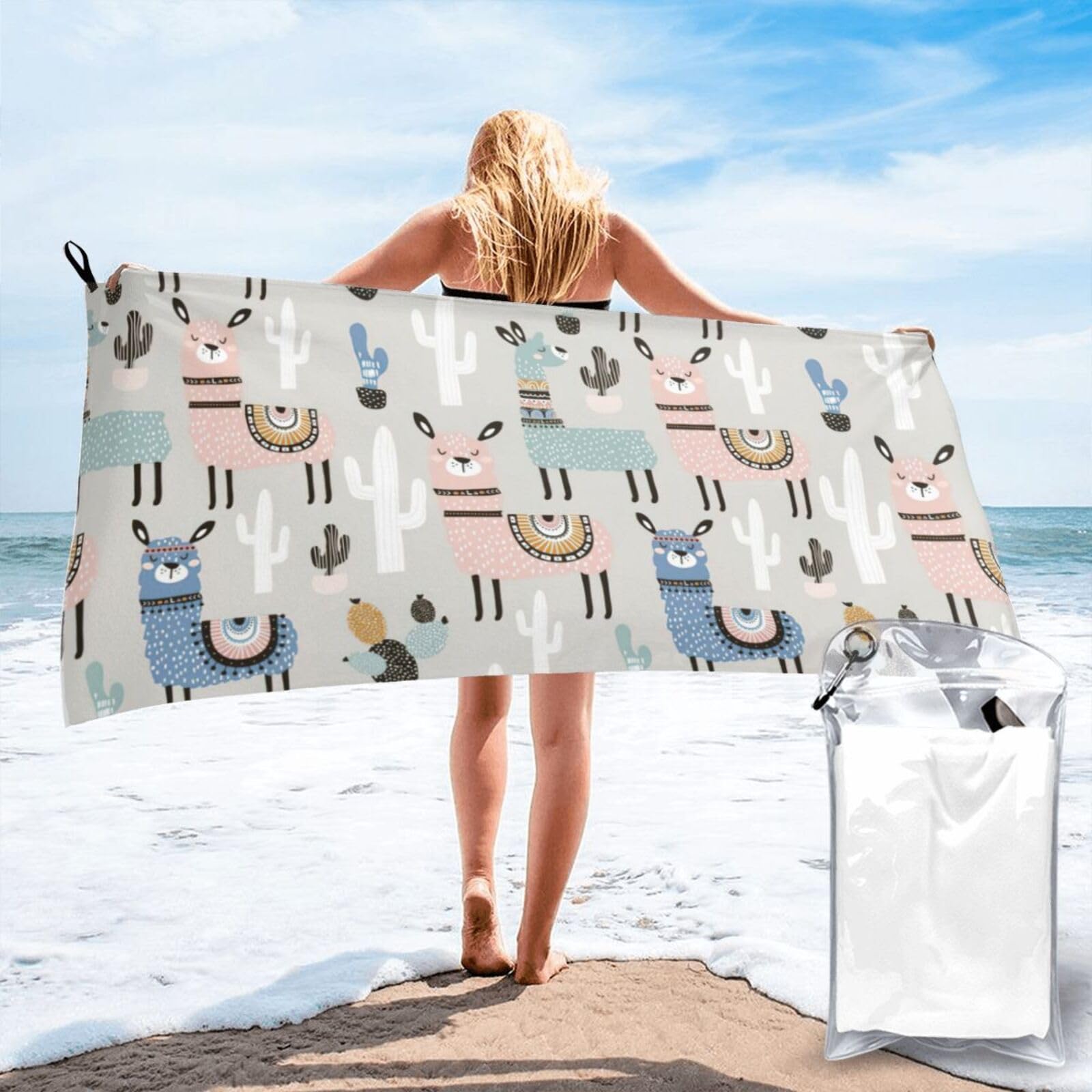 WYCZHY Llama Cactus Print Beach Towel Soft Quick Dry For Spa Pool Gym Vacation Travelers Women Men Adults Sauna Gift