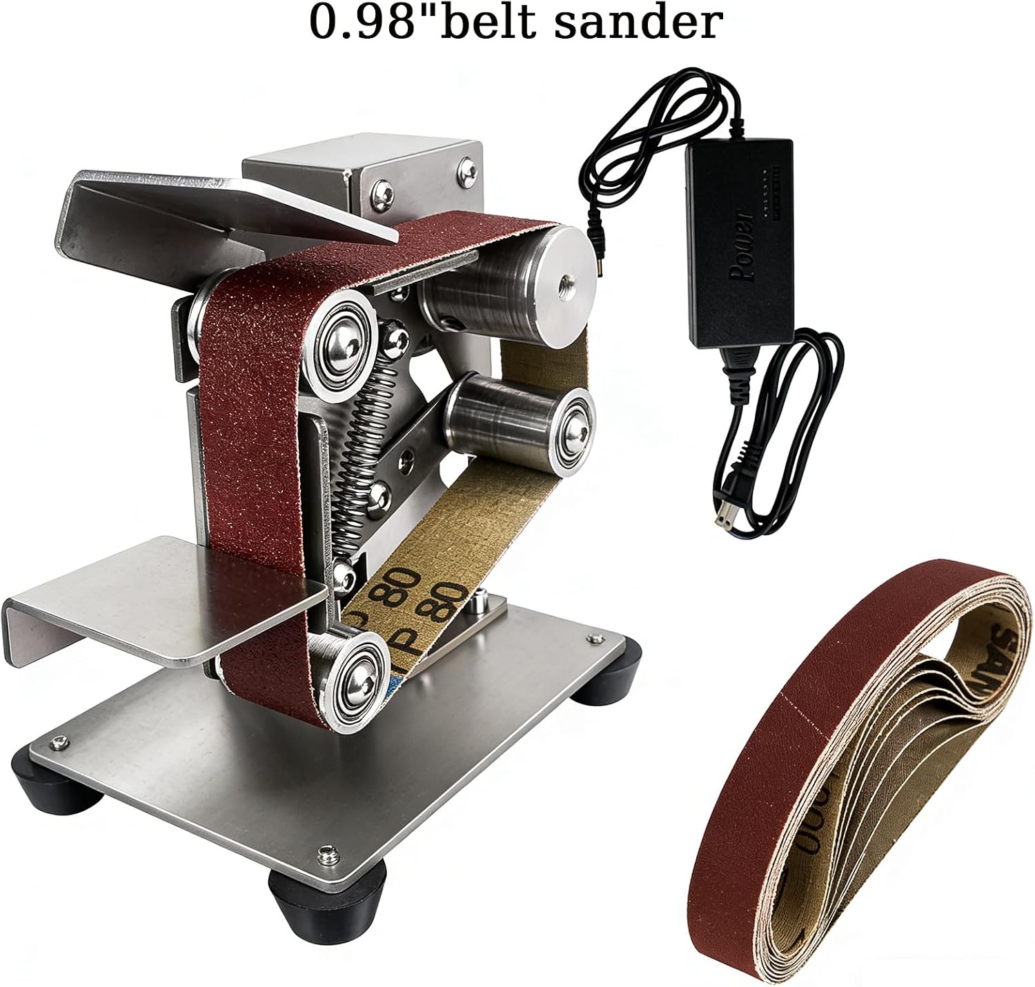 Mini Belt Sander, Electric Grinding Sanding Machine, Power Polisher for Knife Making, Handcraft System Bench Buffer for woodcraft buffing, jewelry polishing, knife sharpening, and me 0.98"belt sander