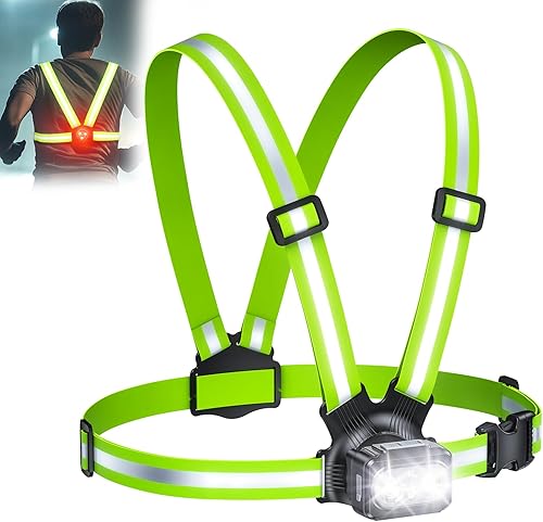 Luces de Carrera de Alta Visibilidad de 500LM para Corredores con Luz Trasera, Haz Ajustable de 45° y Chaleco Reflectante de 360°, Luz de Chaleco