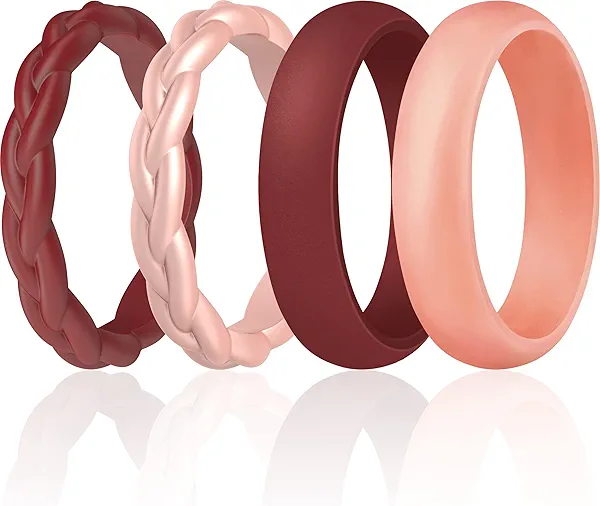 ThunderFit Silicone Wedding Bands for Women, Classic and Thin Braided 4 Mixed Rubber Engagement Rings