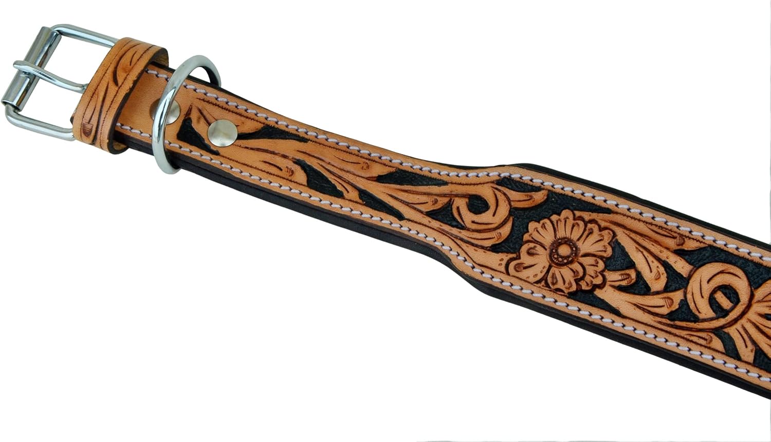 Affilare Leather Dog Collar Western Style Heavy Duty Hand Tooled Adjustable Padded Soft for Puppies and Big Dogs 10AB105-XS