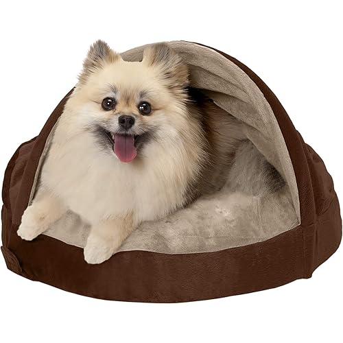 Furhaven Cozy Pet Beds for Small, Medium, and Large Dogs and Cats - Snuggery Hooded Burrowing Cave Tent, Deep Dish Cushion Donut Dog Bed with Attached Blanket, and More