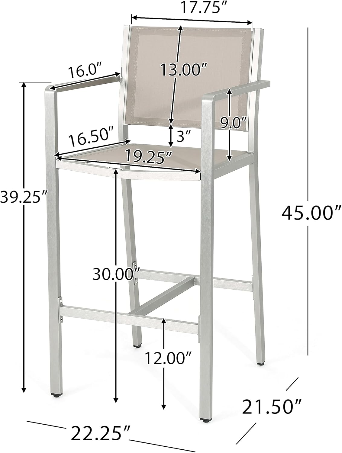 Christopher Knight Home Tammy Coral Outdoor Grey Mesh 29.50 Inch Barstools with Silver Rust-Proof Aluminum Frame (Set of 2),