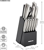 Vista 9 de Farberware Juego de 15 cuchillos de acero inoxidable estampados, juego de cuchillos de cocina de acero inoxidable de alto carbono con asas