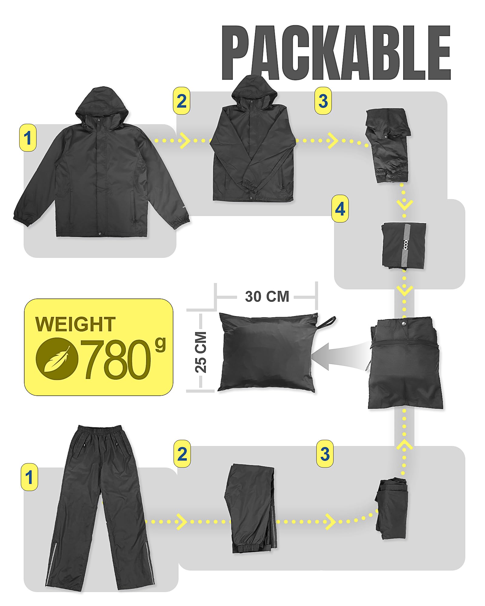 33,000ft Combinaison de pluie pour homme - Veste de pluie imperméable avec capuche - Veste de pluie et pantalon de pluie - gris - Large